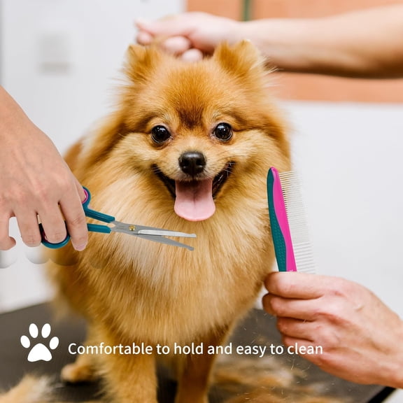 Professional 5 in 1 Pet Grooming Kit - Stainless Steel Dog & Cat Scissors with Rounded Tips for Safe Trimming