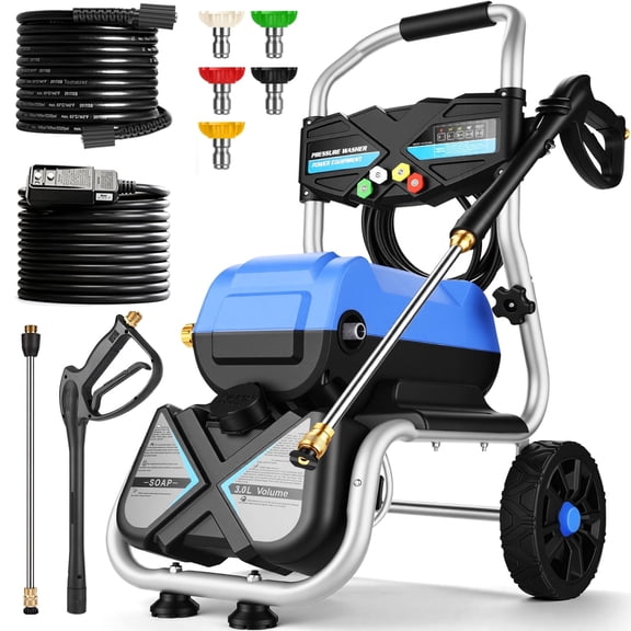Professional 5000PSI 4GPM Electric Pressure Washer, 3000ML Foam Bottle 8" Wheels 23FT Hose 5 Nozzles Commercial/Household Electric Power Washer, 1800W 120V Power Washer Electric Powered for Cleaning