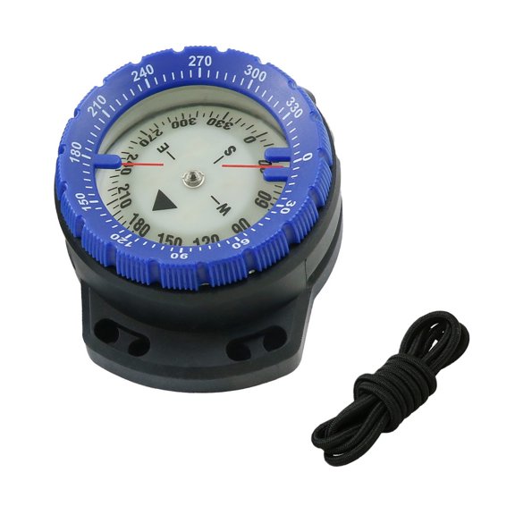 Professional 50M Luminous Diving Compass Waterproof Underwater Navigation Tool with Elastic Rope for Scuba Snorkeling Camping Hiking (3.2x2.4x1.4 inches / 81.5x62x35 mm) - Vibrant Blue Variant