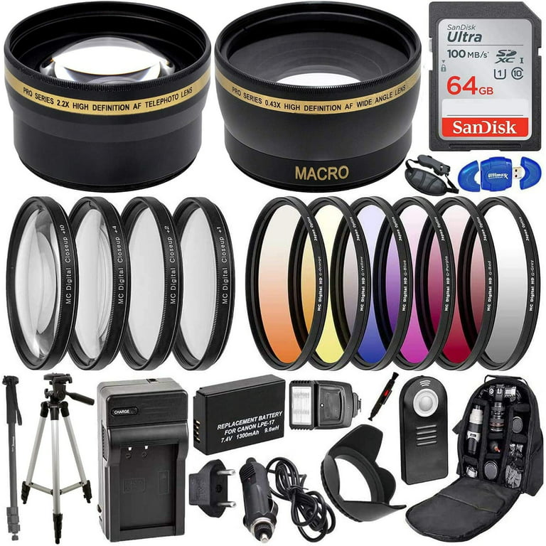 Professional 58MM Accessory Kit for Canon EOS Rebel T7i, T6i, T6s