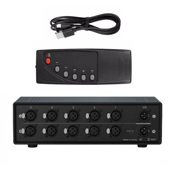 Professional 5Input XLR Audios Switcher Metal Signal Distributor For Studio Live Sound Systems Low Noise Design