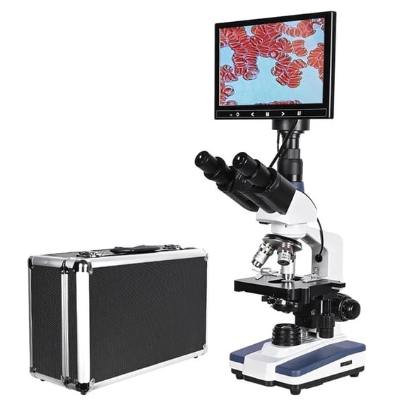 Professional 5MP Digital Trinocular HD biological Lab Microscope USB LED + electronic eyepiece +9-inch LCD ,High Clarity
