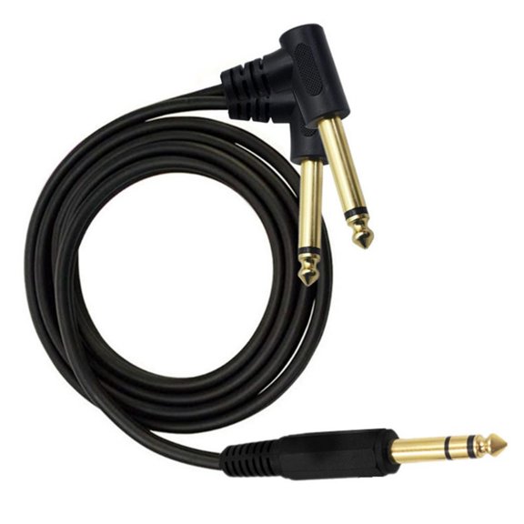 Professional 6.35mm Stereo To 2 Male Music Cable 6.35mm Splitter Wire Right Angles Design PVC Metal Shielding
