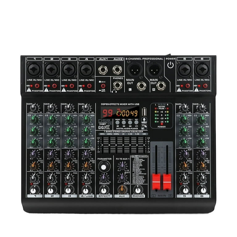 Professional 6 Channel Audio Mixer With 99 DSP Effects,7
