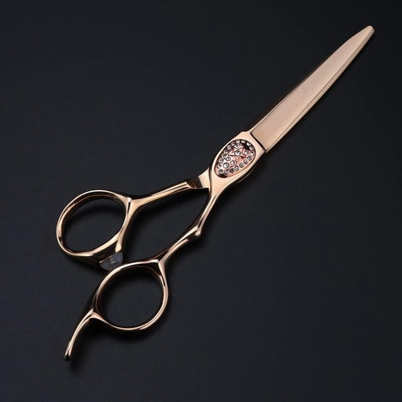 Professional 6-Inch Hair Cutting Shears Set, Premium 440C Japanese Stainless Steel Barber Scissors with Rhinestone Tension Screw, Precision Salon Styling Kit for Men and Women, Rose Gold