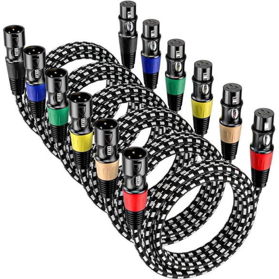 EBXYA 6-pack XLR Cable Set, 3ft Color-Coded Braided Audio Cables for Studio, Live Band, Podcast, Musicians