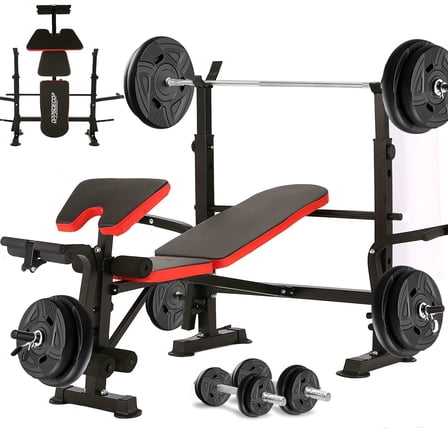 Professional 6-in-1 Workout Bench Set with Squat Rack - Adjustable Foldable, Leg Developer & Preacher Curl Pad for Home Gym Full-Body Workouts