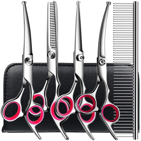 Professional 6 in1 Dog Grooming Scissors Kit, Titanium Coated Dog Scissors for Grooming, Grooming Shears Kit for Dogs Cat Pet At Home
