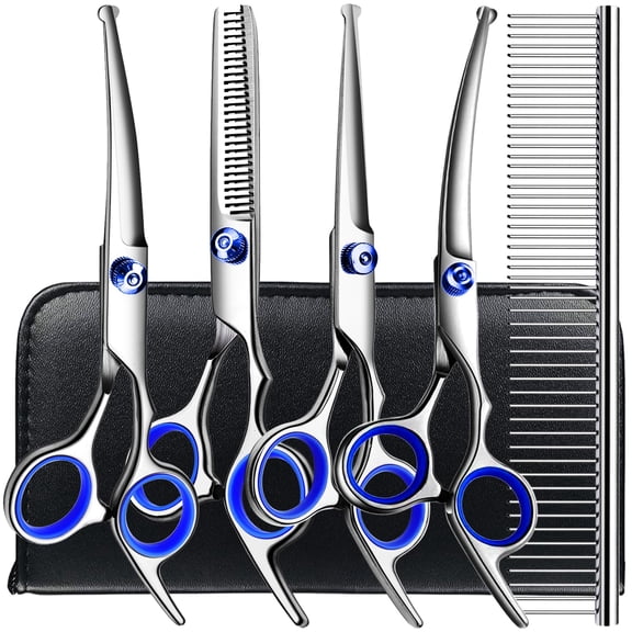 Professional 6 in1 Dog Grooming Scissors Kit, Titanium Coated Dog Scissors for Grooming, Grooming Shears Kit for Dogs Cat Pet At Home