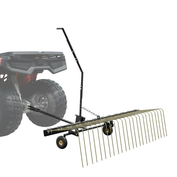 Professional 60" Tow-Behind Dethatcher 24 Steel Tines, Heavy-Duty Rake for Leaves, Grass & Pine Needles Fits ATV & Mower