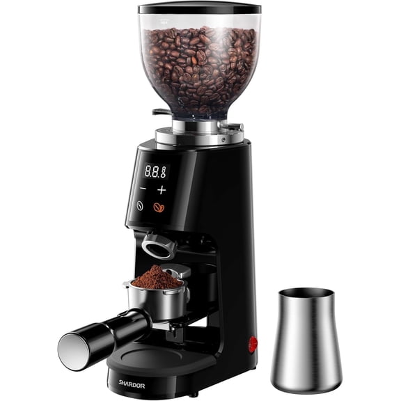 Professional 64mm Burr Coffee Grinder with 100 Grind Settings and All-Metal Chamber, Coffee Bean Grinder with Adjustable Electronic Timer and LED Display, Anti-Static,Black