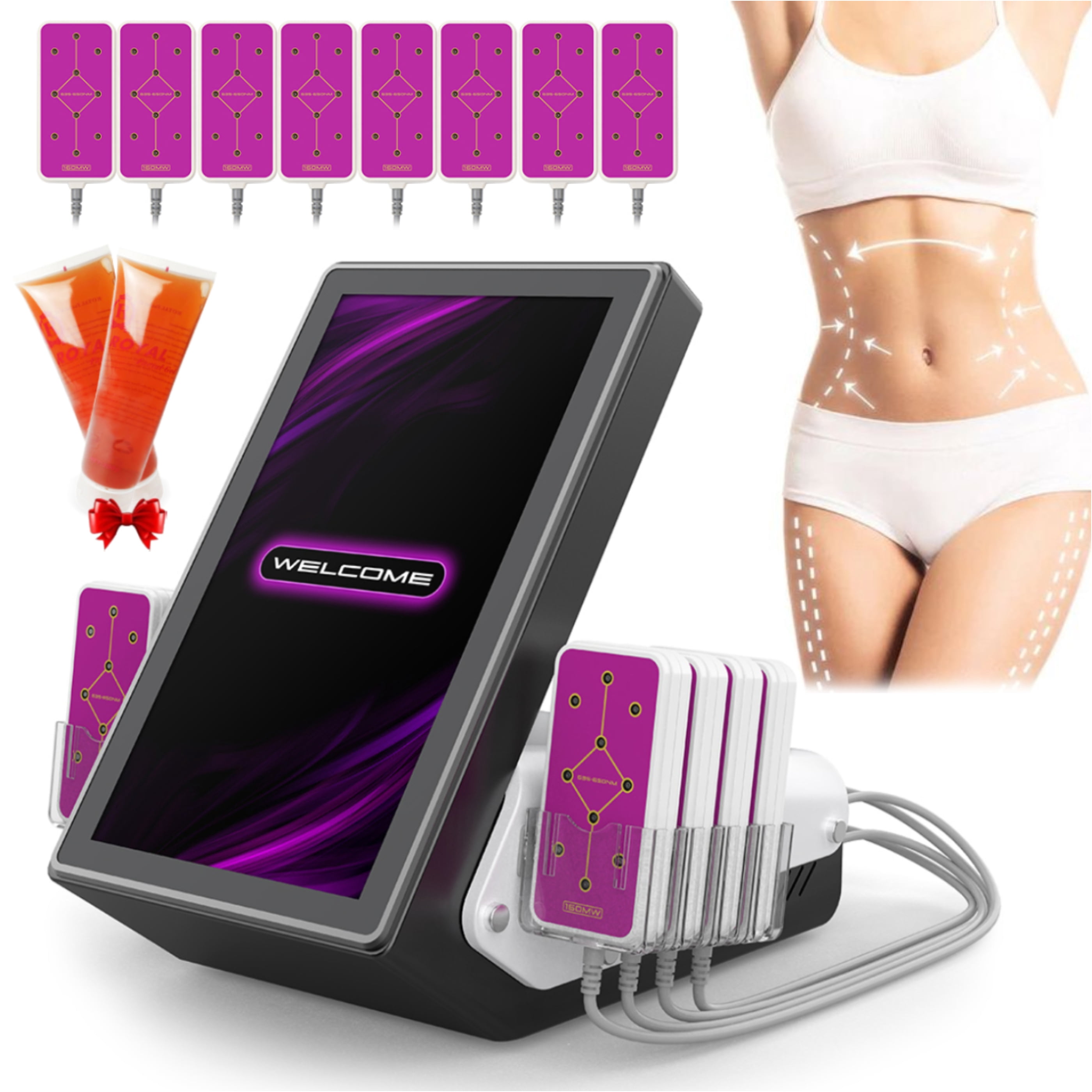 Professional 650MW LED LaserSlim Lipo Body Sculp Machine with 8 LED pads for Belly, Waist, Butt, Arms, Legs, 15.6 inch Touch Screen Cellulite Device for Beauty Salons/Spa Use