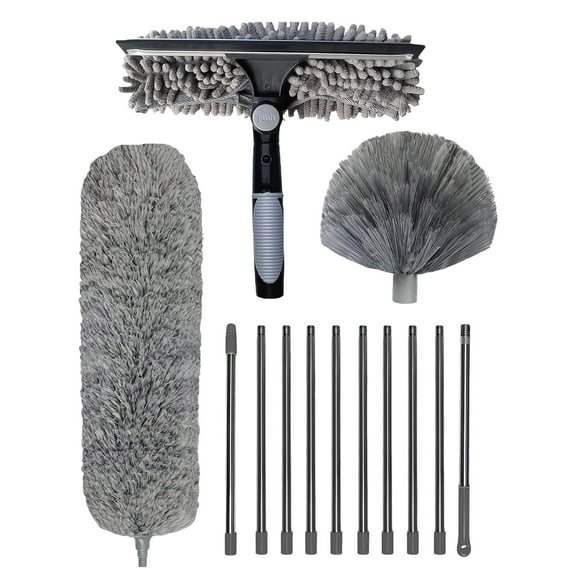 Professional 6M Telescoping Cleaning Pole Kit for Ceiling Fan Duster, 10-Section Extension Pole with Removable Heads, Remove Cobwebs Dust from High Walls Windows Lights Lampshades Safely