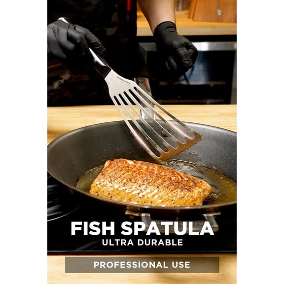 Professional 7.5 Inch Slotted Fish Spatula - High-Carbon Stainless Steel Turner for Nonstick Cookware with G10 Handle