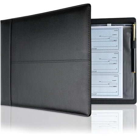 Professional 7 Ring Business Checkbook Binder, Premium PU Leather Orizer for 3-On-A-Pa Checks, Perfect and Personal Finances, Fits 9x13 Inch Sheets, 600 Check Capacity