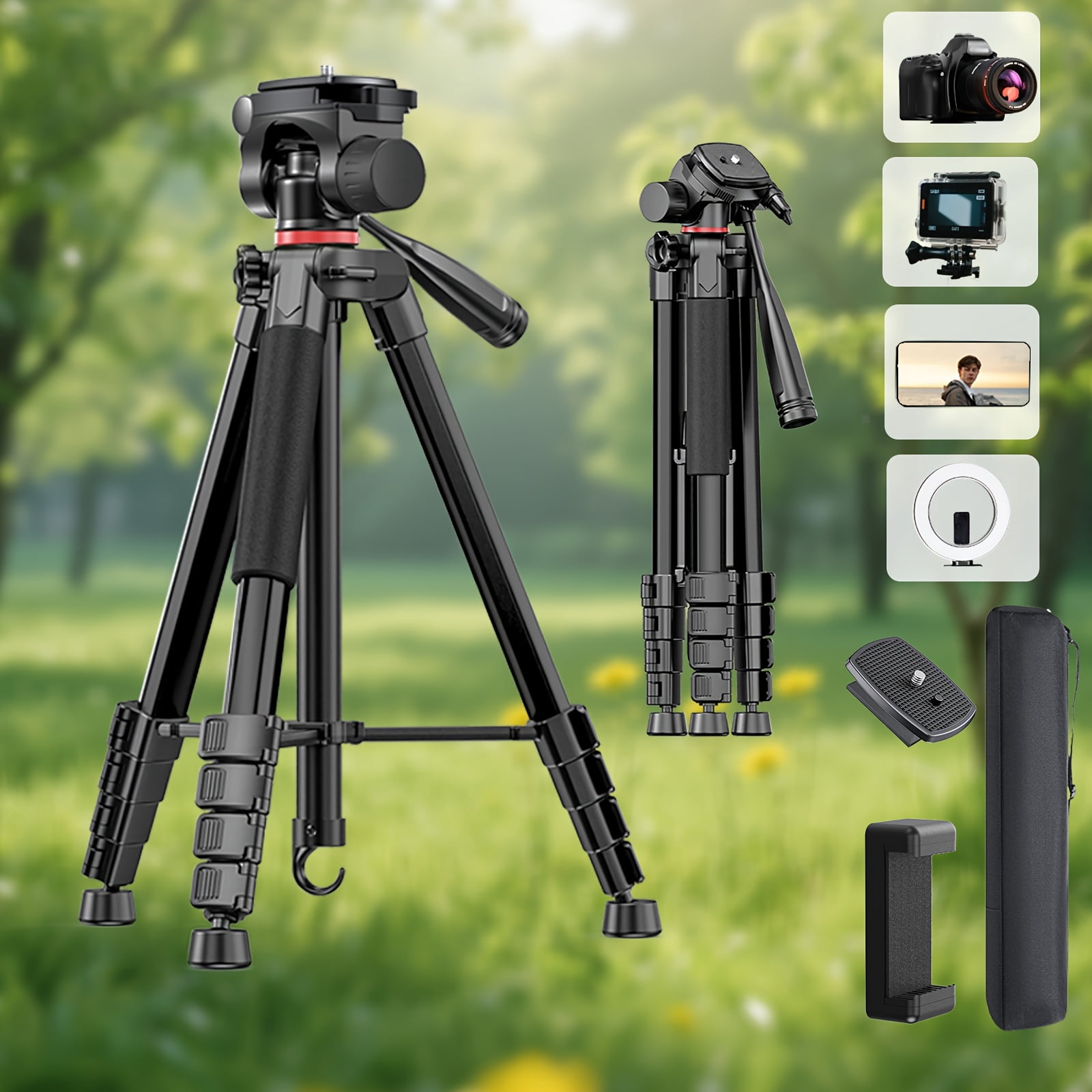 Professional 71-inch Aluminum Tripod with Quick Release Plate & Phone Clip for DSLR Cameras, Cell Phones, Projectors, Webcams - Ideal for Outdoor Shooting, Live Streaming, Video Recording