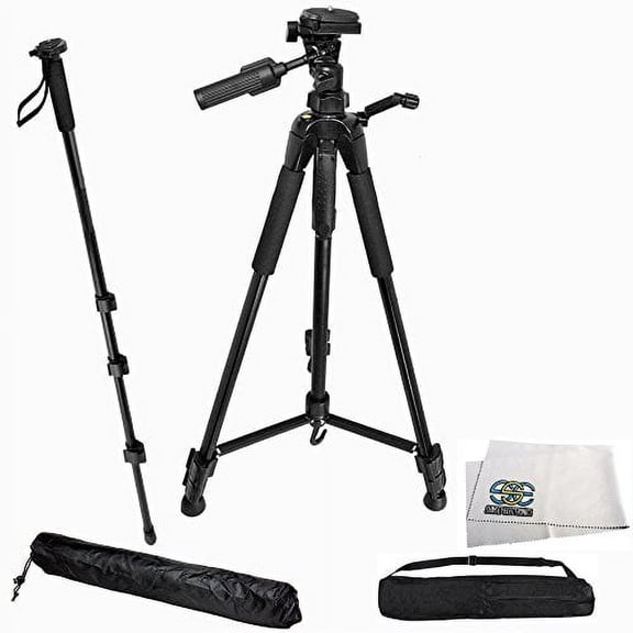 Professional 72-inch Tripod 3-way Panhead Tilt Motion with Built In Bubble Level & 72" Monopod for Canon, Nikon, Sony, Pentax, Sigma, Fuji, Olympus, Panasonic, JVC, Samsung Cameras + Camcorde