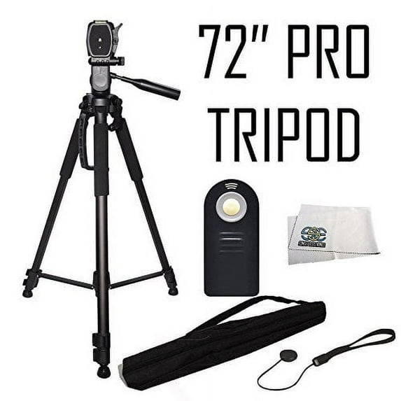 Professional 72-inch Tripod 3-way Panhead Tilt Motion with Built In Bubble Leveling + Wireless IR Remote Control Shutter Release + Cap Keeper & Cleaning Cloth for the Canon EOS 70D, 60D, 7D, 7D Ma