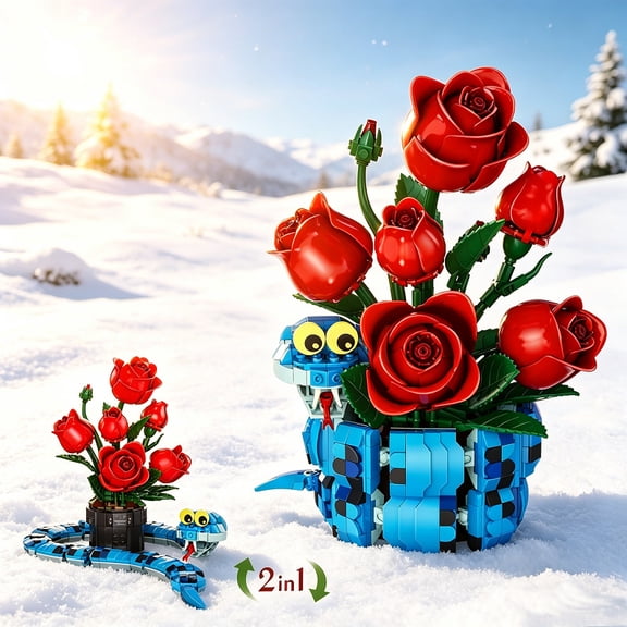 Professional 778-Piece Floral Serpent Engineering Set - High-Density Building Bricks with Zero-Gap Alignment, Durable Bionic Flower Model for Hobbyists