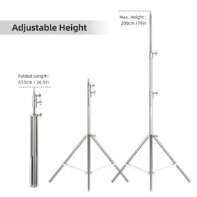 Professional 79in Adjustable Metal Tripod Light Stand Heavy Duty 1/4 inch Screw Stainless Steel Photography Studio Support for LED Video Light Ring Light Softbox Umbrella Bracket 200cm Max Height