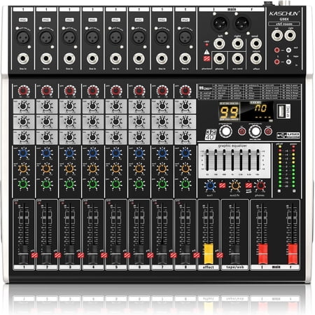 Professional 8 Channel Audio Mixer with Bluetooth, 48V Phantom Power, USB Recording Interface, 99 DSP Effects, 7-Band EQ, Mixing Console for Live Show,Streaming Recording Music Stage Karaoke