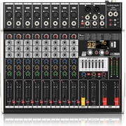 Professional 8 Channel Audio Mixer with Bluetooth, 48V Phantom Power, USB Recording Interface, 99 DSP Effects, 7-Band EQ, Mixing Console for Live Show,Streaming Recording Music Stage Karaoke