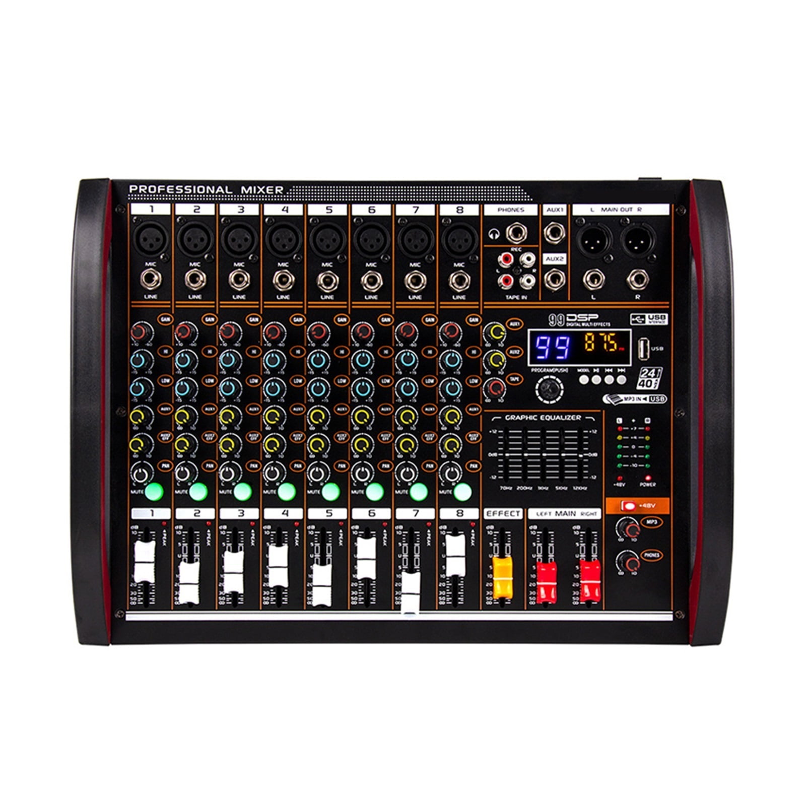 Professional 8 Channel Mixer Mixing Console USB Computer+48V Power ...