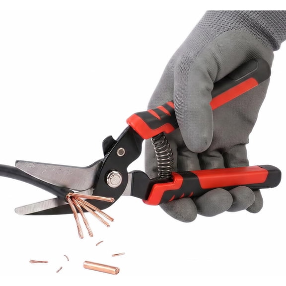Professional 8" Curved Tip Heavy Duty Tin Snips 65 Manganese Steel Sheet Metal Shears with PVC Comfort Grip, Safety Lock, Versatile Cutter for Wire Stripping and Thin Metal/Plastic(Z)