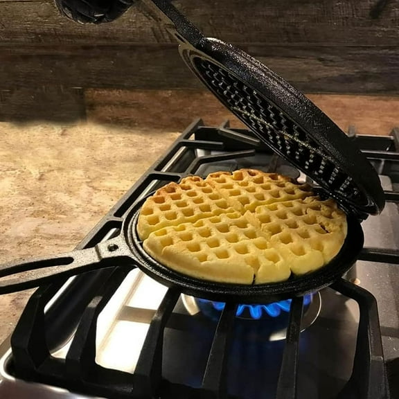 Professional 8-inch Cast Iron Waffle Maker Stove Top | 8 lbs Thickened Body, Quick Heating, Non-Coated Surface | Rustic Round Cast Iron Waffle Iron