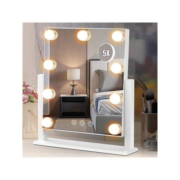 Professional 9-LED Dimmable Vanity Mirror with 5X Magnification, Smart Touch Control & 360° Swivel Base – Ideal for Precision Makeup Application and Skincare Routine