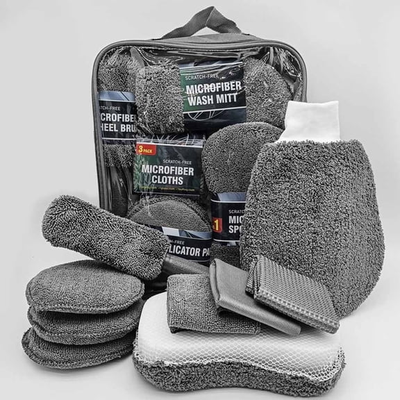 Professional 9 Pcs Car Wash Kit Including Microfiber Mitt Soft Polishing Pads and Effective Tire Brush for Superior Clean