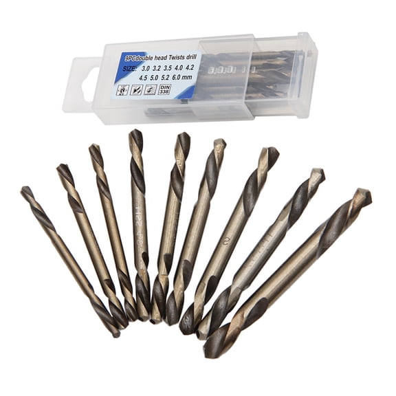 Professional 9 Piece Two Sided Auger Drill Bits Set High Speed Steel Plastic Container Accurate Boring Multi Application