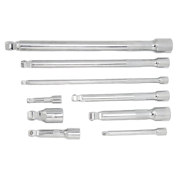 Professional 9-Piece Wobble Extension Bar Set - 1/4 inch, 3/8 inch, and 1/2 inch Drive Socket Extension Bars Accessory Tool Kit with Storage Tray