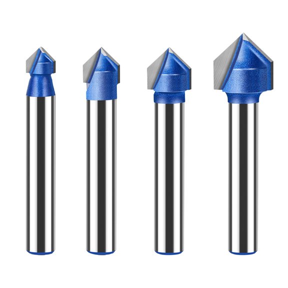 Professional 90 Degree V Shape Router Bit Set of 4 for Woodworking and Engraving Milling Cutter with 1/4" or 6mm Shank