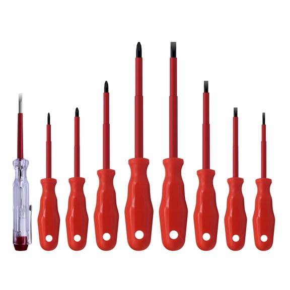 Professional 9pc Insulated Screwdriver Set with Slotted Bit for Electricians and Home Improvement