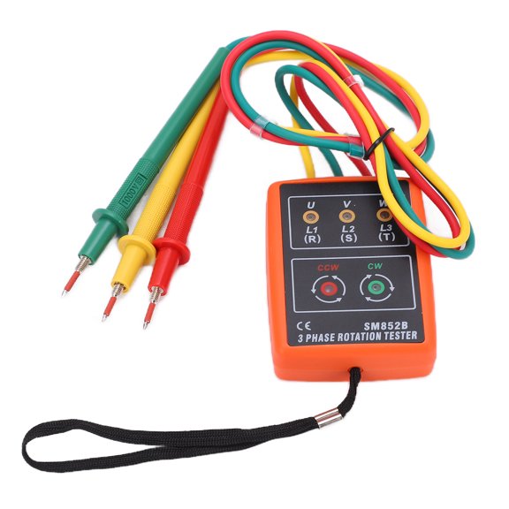 Professional AC Phase Sequence Meter 3 Phase Rotation Tester SM852B Indicator Detector 60V-600V AC (17x11x5 inches / 43.2x27.9x12.7 cm)