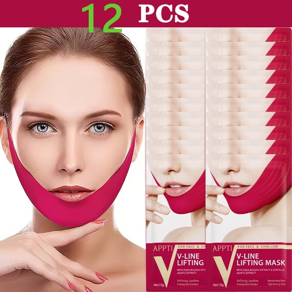 Professional APPTI Red V-Line Face Chin Lifting Facial Mask, 12-Piece Set for Enhanced Jawline Contouring, Skin Firming & Elasticity