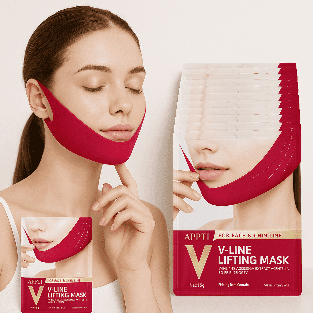 Professional APPTI Red V-Line Lifting Facial Mask, 10-Piece Set for Enhanced Jawline Contouring, Skin Firming & Elasticity
