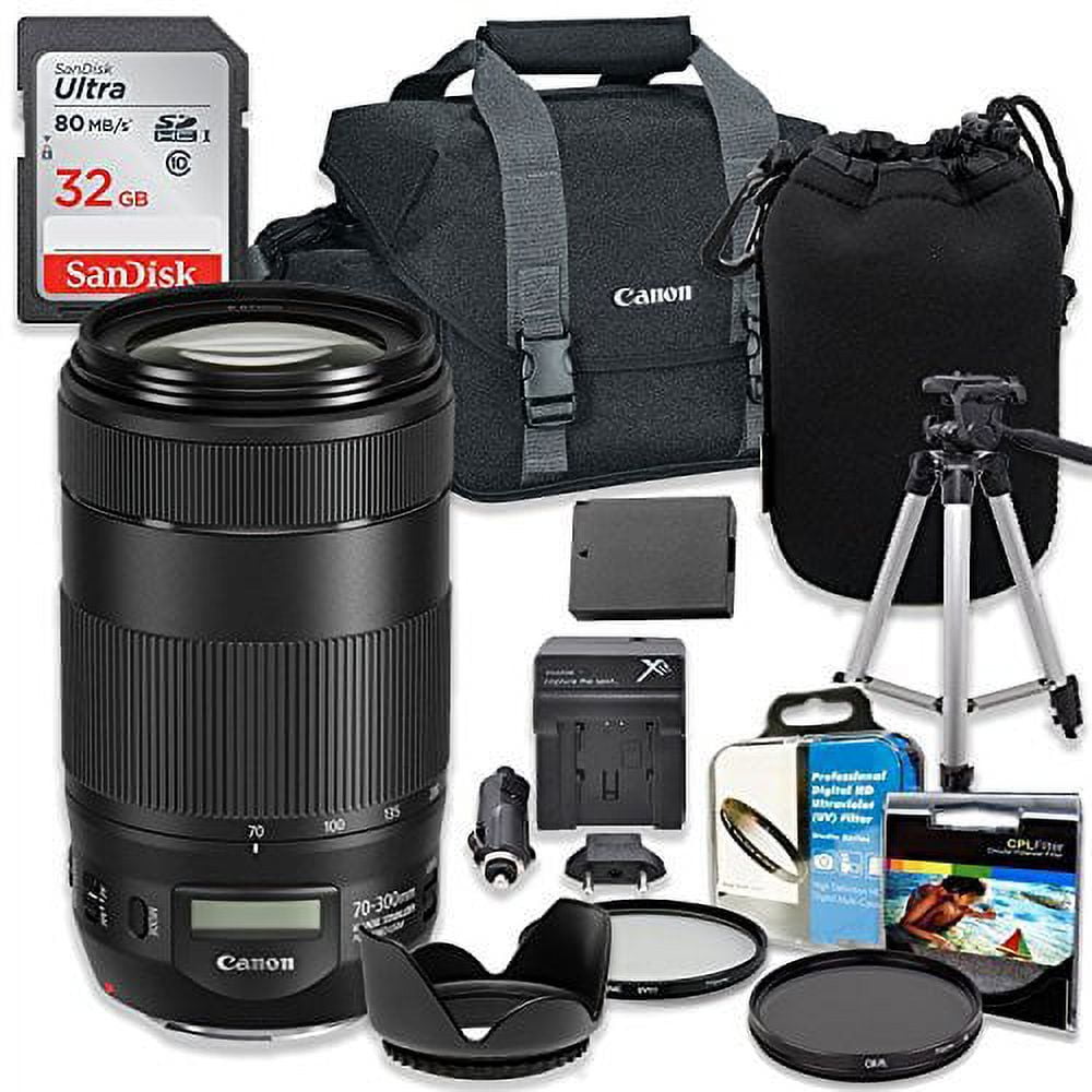 Professional Accessory Kit with Canon EF 70-300mm f/4-5.6 IS II USM Lens & Canon 300-DG Shoulder Bag + SanDisk 32GB Class 10 Memory + Bundle Package for Canon EOS T6, T5, T3, 1300D, 1200D, 1100D DSLRs