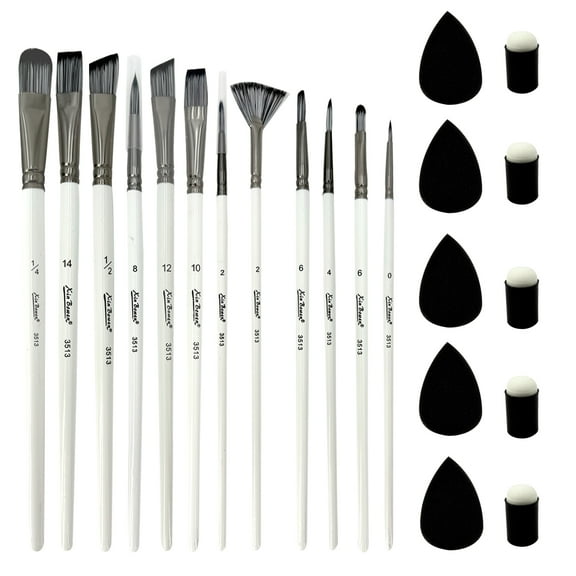 Professional Acrylic Brushes Set, 12 Pcs Face Painting Brushes with 5 Sponges and Sponge Finger Cots, for Craft Oil Watercolor Painting