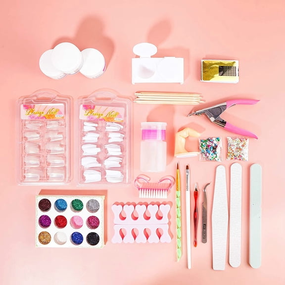 Professional Acrylic Nail Art Full Kit, Powder Primer Tips Practice Tool Set