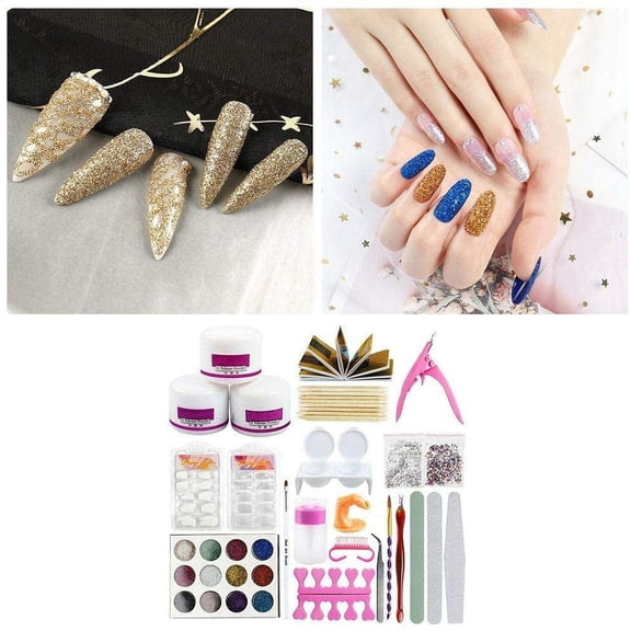 Professional Acrylic Nail Kits Full Set, Acrylic Powder Glitter Rhinestones Brush Manicure Tool Nail Art DIY Kit Set