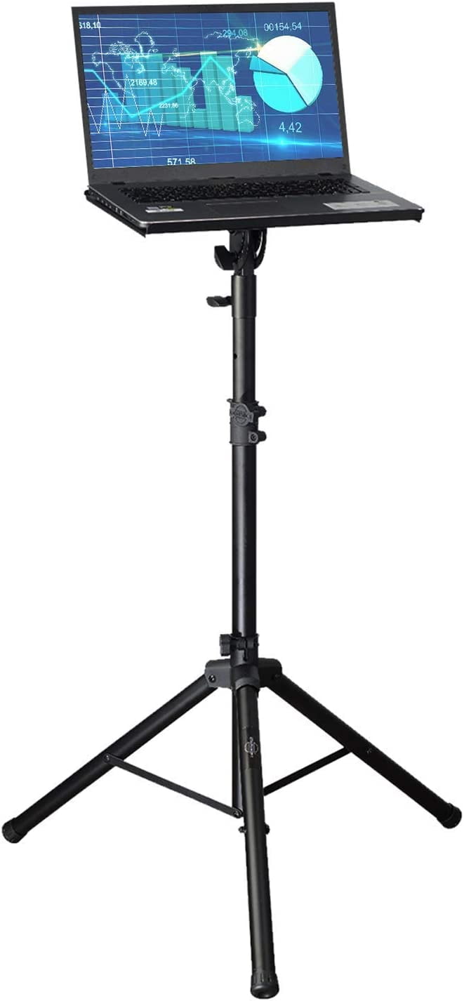Professional Adjustable 32.3” – 52” Laptop DJ Mixer Tripod Stand | Lightweight & Portable 15.3” x 12.2” Tilted Tri-Pod Tray for Processors, Audio Controllers & Tablets | Raised Edges for Protection