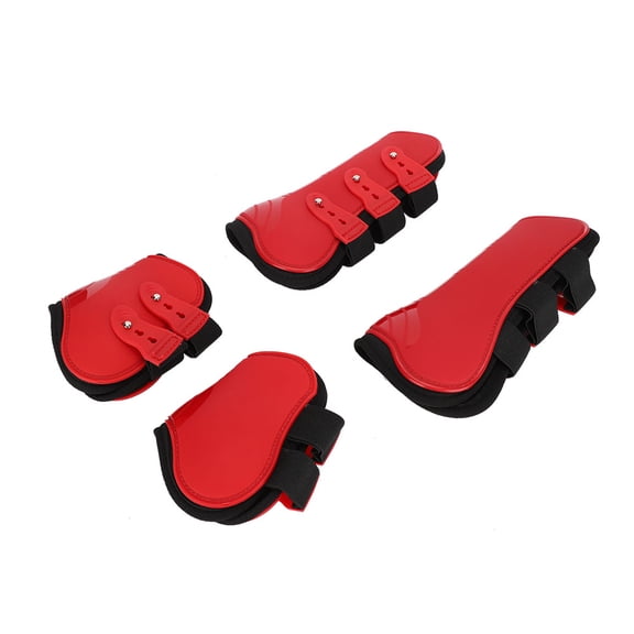 Professional Adjustable Horse Leg Guard Boots, Double Cushioning Breathable Equestrian Protective Riding Gear Set for Fore Hind Legs, Red Full Size (13.4 inches / 34.0 cm)