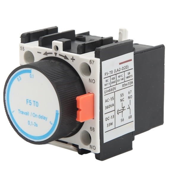 Professional Air Delay Contact 1NO 1NC Time ON Relay Auxiliary Block Durable Dustproof ABS Material Delay Relay Contact for Various Construction Vehicles 0.1s to 3s, 1 Pack