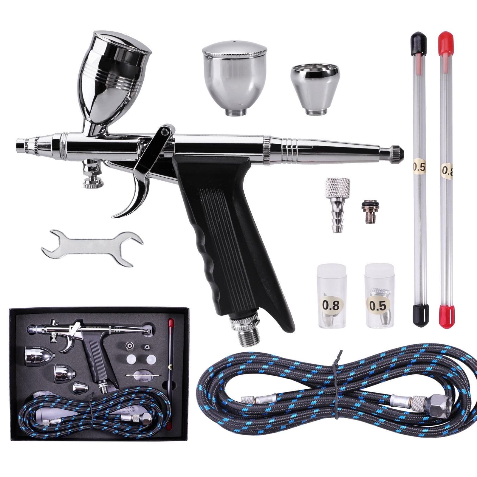 Professional Airbrush Kit 0.3/0.5/0.8mm Nozzle Needle Accessories Suitable for Nail Art Tattoo Car Model Spray Painting ,Easy to Clean