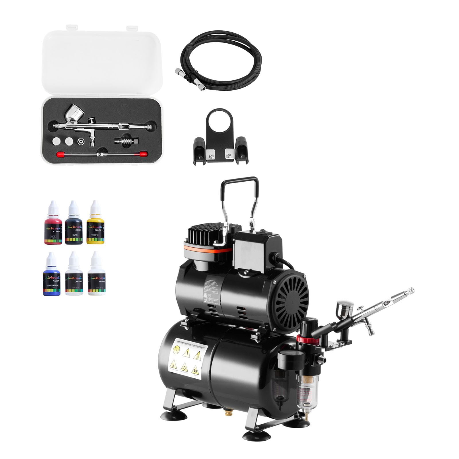 Professional Airbrush Kit with Compressor&Tank, 1/6 HP, Dual-Action Airbrush, 3 Nozzles, Acrylic Paint, Low Noise for Cake Decorating, Model Painting, Nail Art