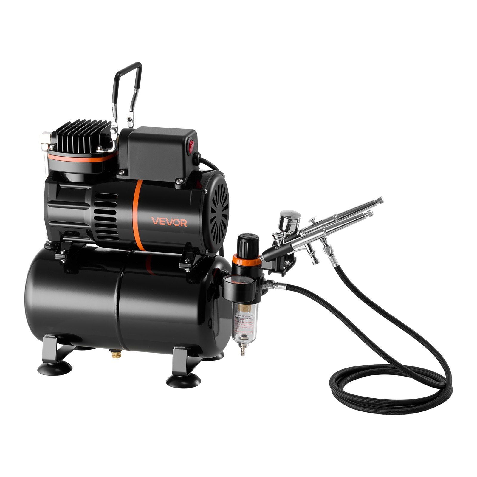 Deluxe Airbrush Kit with 1/6 HP Air Compressor & Tank - Features 3 Dual-Action Airbrushes, Tips, Paint, Hose, Fans - Great for Cake, Model, Nail Decor
