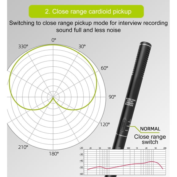 Professional Aluminum Alloy XLR Shotgun Condenser Microphone with Super Cardioid Pattern, 100-16000Hz Frequency Response, Windscreen, Cold Shoe & Threaded Mount Brackets, Extension