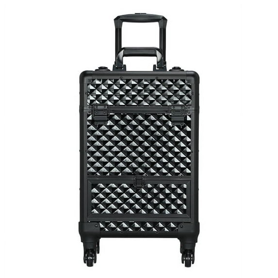 Professional Aluminum Cosmetic Train Case Universal Wheels with Brush Bag Black